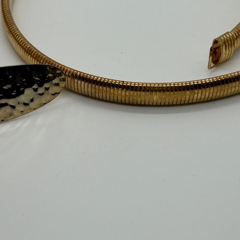 Vintage Snake Chain Stretch Belt Gold-tone Hammered Oval Buckle 80s Boho - Picture 8 of 15